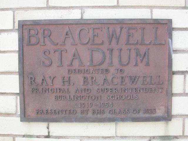 Dedication plaque for Bracewell Stadium